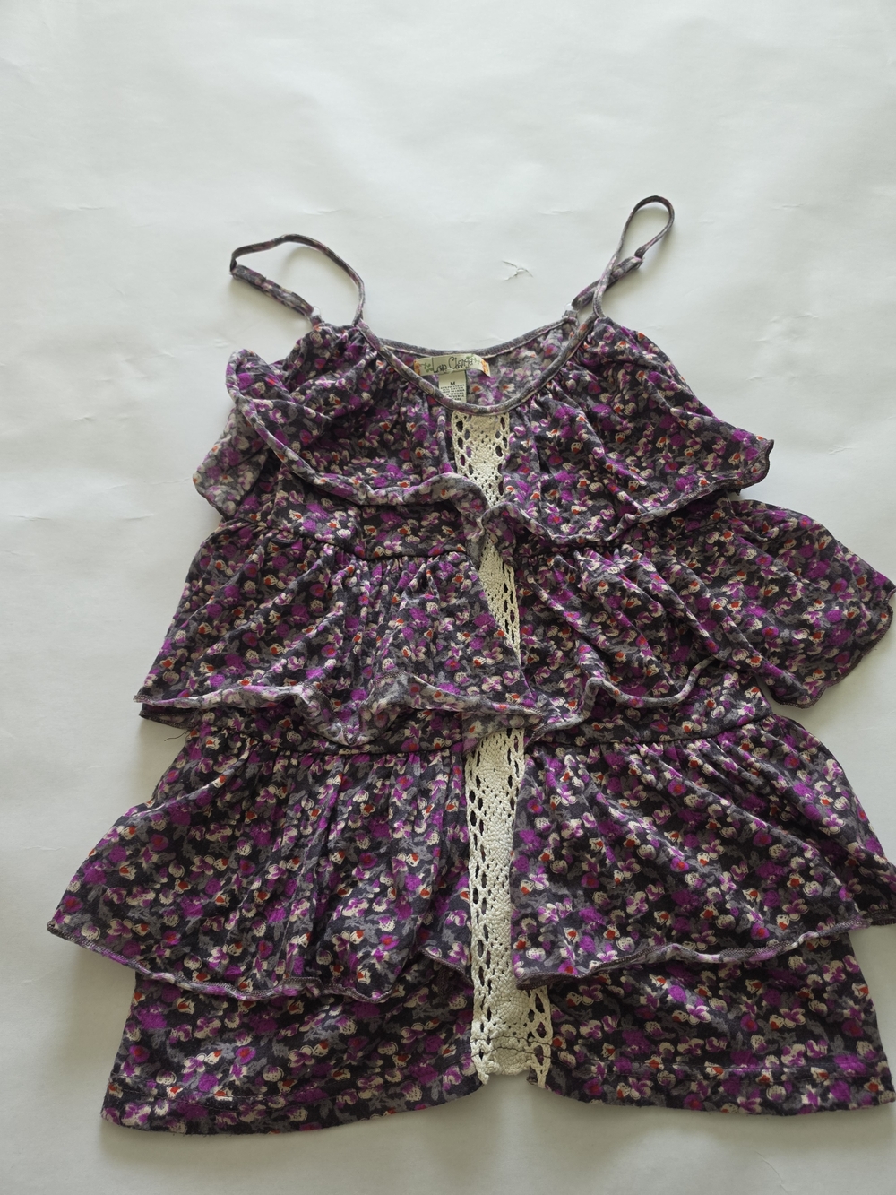 Floral Tiered Crochet-Trim Purple Tank Top
